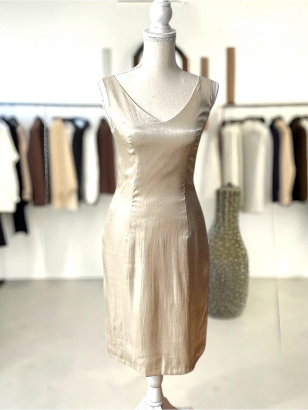 Studio J Jax Vintage Champagne Metallic Satin Cocktail Dress Sheath 4